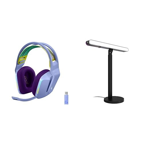 Logitech G733 Lightspeed Wireless Gaming Headset + Litra Beam LX Premium Dual-Sided RGB LED Streaming Key Light - Lilac - Lilac - Headset + Gaming Light