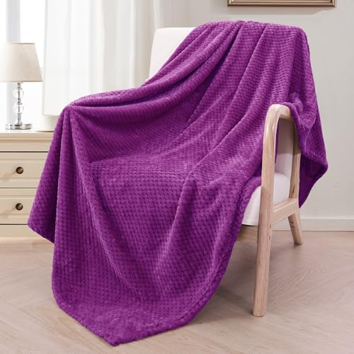 Exclusivo Mezcla Fleece Throw Blanket Extra Large, Super Soft and Warm Blankets for Couch, Sofa and Bed Waffle Textured, Cozy, Fuzzy and Lightweight (Purple, 50x70 inches) - Purple - 50x70 IN