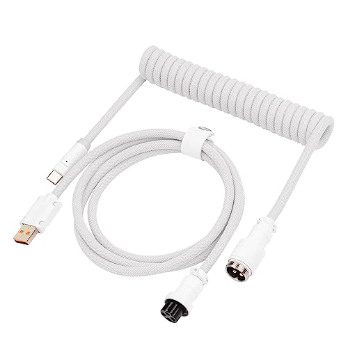 EPOMAKER Mix Pro Coiled USB C Cable, 1.5m Double Sleeved Cable for Mechanical Keyboard, with Detachable 5-Pin Aviator Connector for Gaming Keyboard(White) - MIX PRO White
