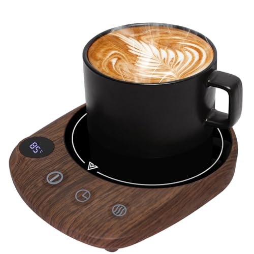 MYMULIKE Mug Warmer, Coffee Mug Warmer for Desk with 4 Temperature Settings (55℃/65℃/75℃/85℃), Cup Warmer with 8 Hour Auto Shut Off, Smart Mug Warmer for Desk with 1-12 Hour Timer - Deep Wood Grain