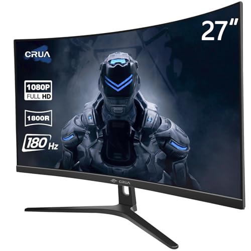CRUA 27" 144Hz/180Hz Curved Gaming Monitor, Full HD 1080P 1800R Frameless Computer Monitor, 1ms GTG with FreeSync, Low Motion Blur, Eye Care, DisplayPort, HDMI, Wall Mountable-Black - 27Inch 1k 180HZ