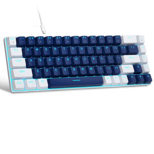 Portable 60% Mechanical Gaming Keyboard, MageGee MK-Box LED Backlit Compact 68 Keys Mini Wired Office Keyboard with Blue Switch for Windows Laptop PC Mac - Blue/White - Blue