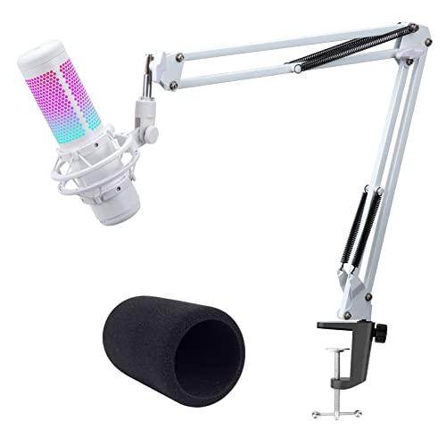White Boom Arm Compatible with HyperX QuadCast S - Adjustable Mic Arm with Pop Filter for QuadCast S White Microphone, Premium QuadCast S Microphone Boom Arm for Gaming, Streaming by YOUSHARES - White boom arm
