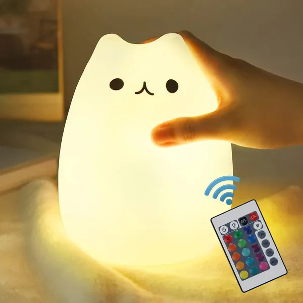 Cat Lamp, NeoJoy Remote Control Silicone Kitty Night Light for Kids Toddler Baby Girls Rechargeable Cute Kawaii Nightlight - 