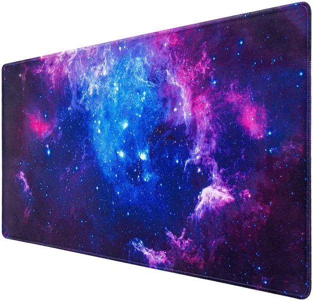 Gaming Mouse Pad, Abetcabe Extended Mouse Pad XXL 800 x 400 x 3 mm,Computer Keyboard Mouse Mat Desk Pad with Non-Slip Rubber Base and Stitched Edge for Home Office Gaming Work (Blue-Galaxy, XXL)