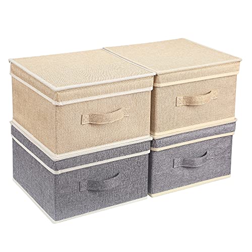 BrilliantJo Storage Boxes with Lid, Foldable Clothing Storage Basket case with Handle for Toy, Books, Closet, Bedroom, Home, Grey+Apricot, 13L x 12.5W x 7H inch - Grey+apricot