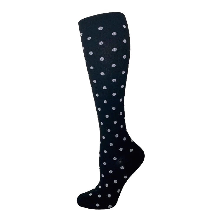 Black with Gray Polka Dot Patterned Knee High (Compression Socks) - S/M