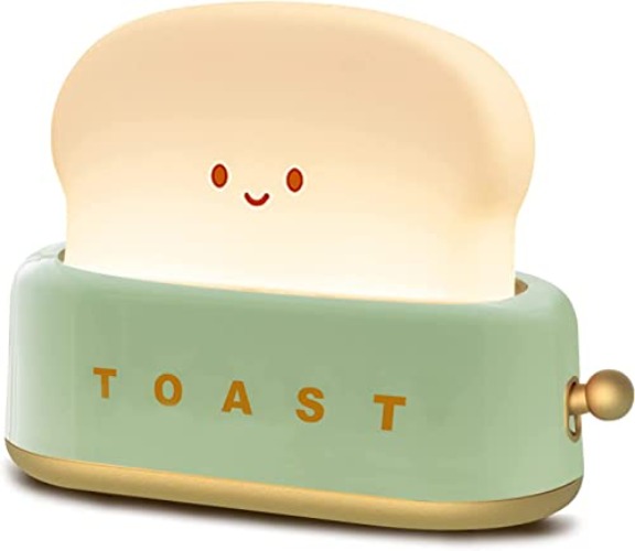 Starnearby Toast Bread LED Night Lamp, Cute Desk Decor Toaster Light Rechargeable with Timer, Creative Design Portable Bedroom Bedside Table Lamp for Baby Kids Girls Teens Teenages, Green - Green