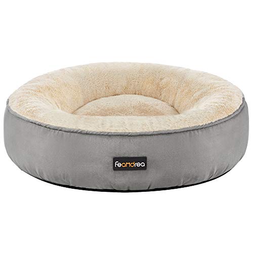 Feandrea Dog Bed, Doughnut Cat Bed, Round, 50 cm Dia., Light Grey - Light Grey - 50 x 50 x 18 cm (L x W x H)