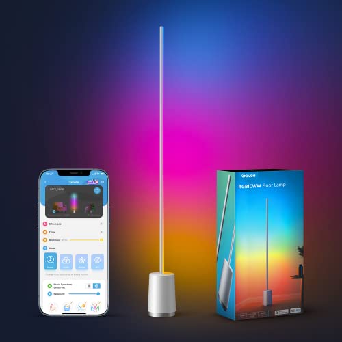 Govee LED Floor Lamp, Smart RGBICWW for Living Room, 64+ Scene Mode Modern Standing Lamp, Music and DIY Mode, WiFi Alexa Voice Control, Silver - Silver