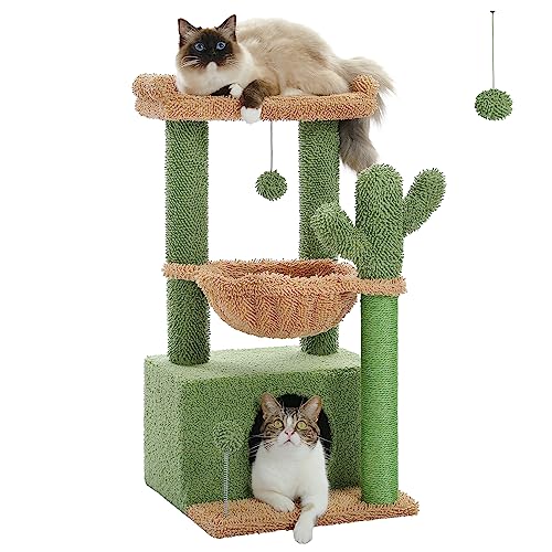 PAWZ Road Cactus Cat Tree for indoor cats with super large Condo, Cat scratching tower with large hammock& perch 79cm Green - XL - Hammock+House+Perch - 79cm