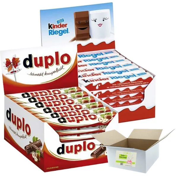 Ferrero Box Vorratspack - Duplo Riegel & Kinderriegel Großpackung - 36x Ferrero Kinder Riegel - 40x Ferrero Duplo - Mit liebe gepackt in Wernigerode