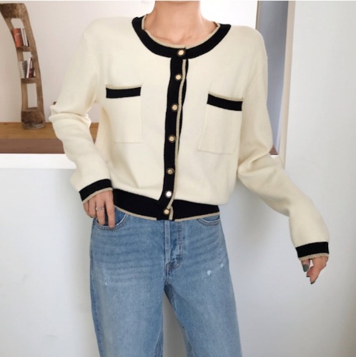 Womens Cropped Two Tone Cardigan - White / One Size