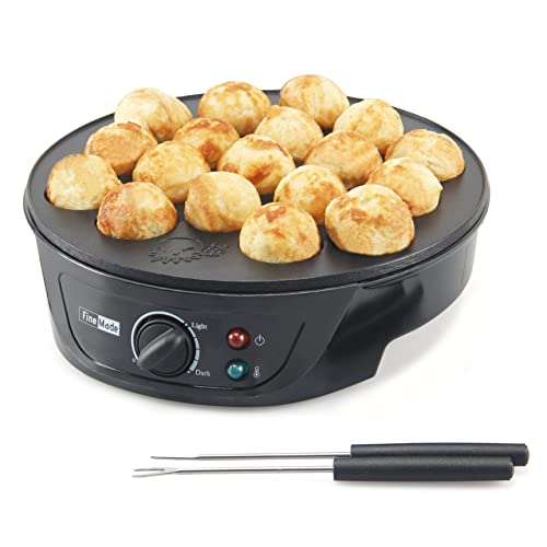FineMade Takoyaki Maker Pan with Temperature Control, Tools and Recipes, Make 18 Japanese Octopus Balls at once, Easy to Use and Store - Takoyaki Maker (Octopus Balls)