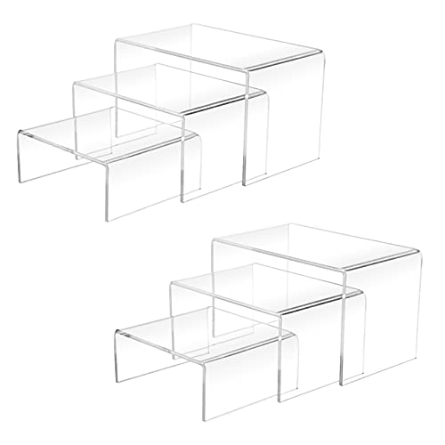 2 Sets Acrylic Display Risers(3",4",5") Clear Product Stand,Cupcakes Holder Dessert Transparent Showcase Stands, Candy Bar Risers, Lifts for Figures - (3"x4"x5")Clear Risers