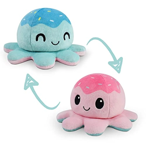 TeeTurtle - The Original Reversible Octopus Plushie - Ice Cream - Cute Sensory Fidget Stuffed Animals That Show Your Mood - Pink + Aqua Ice Cream