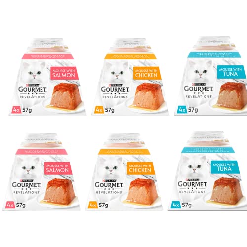 Gourmet Revelations Contains Wet Cat Food in Gravy Mousse with Salmon Mousse With Chicken & Mousse With Tuna (6 x 4 Pack 57g 24 sleeves in Total) Bundled With Make Your Own Kitty Play