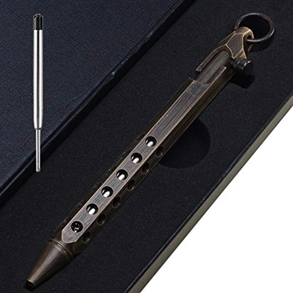 EKLOEN Six-Edge Solid Brass Pen, Bolt Action Pen EDC Pocket Pen Signature Pen Pocket Pen(Retro Black)