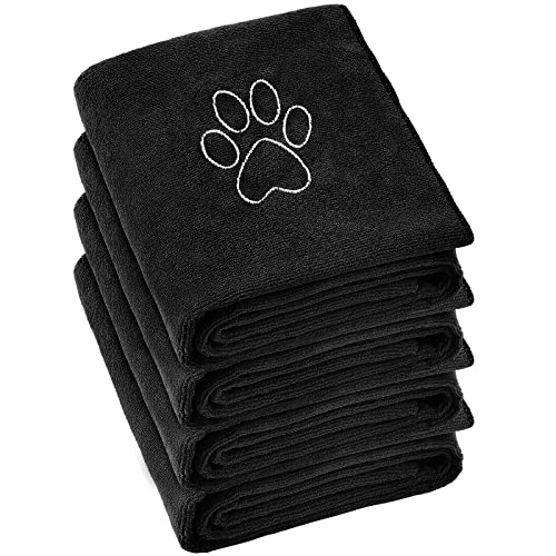 Chumia 4 Pack Dog Towels for Drying Dog Large Microfiber Dog Towels Grooming Towels Absorbent Soft Pet Bath Towels with Embroidered Paw for Small Medium Large Dogs Cats Bathing(Black,30 x 50 Inch) - 30 x 50 Inch - Black