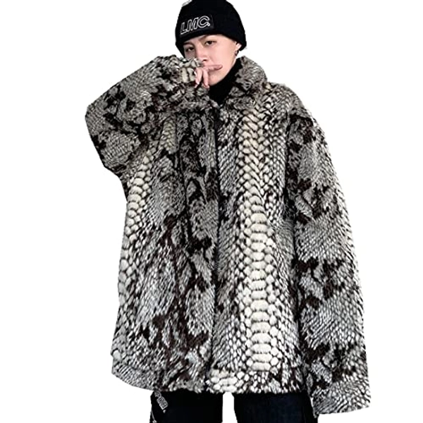 HZCX FASHION Mens Winter Faux Fur Jackets Coats Black White Oversize Outwear