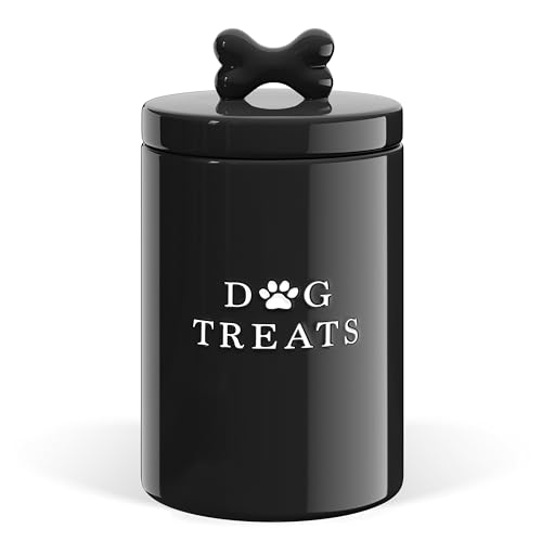 Barnyard Designs Large Dog Treat Container Airtight with Lid, Cute Dog Treat Jar, Rustic Dog Treat Storage Container, Ceramic Dog Treat Jar for Kitchen Counter (Black) - Black
