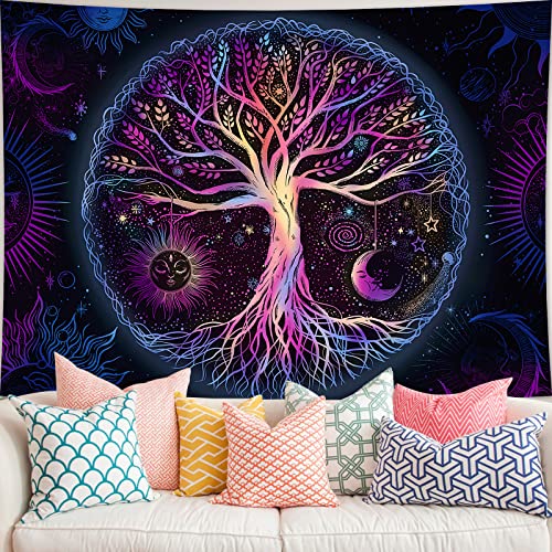 FORATER Tree of Life Tapestry Wall Hanging Colorful Life Tree Tapestries Aesthetic Sun and Moon Galaxy Wall Tapestry for Bedroom Living Room Dorm (61 x 82 Inch, Multicolor) - 61.00" x 82.00" - Multicolor