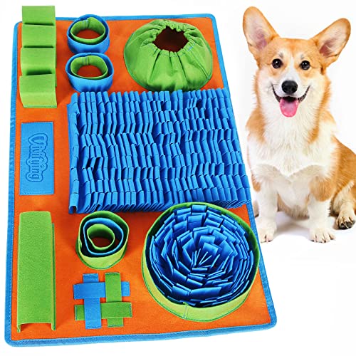 Vivifying Snuffle Mat for Dogs, Interactive Dog Puzzle Toy for Boredom and Mental Stimulation, Enrichment Feeding Game Sniff Mat Helps Dogs and Cats Slow Eating and Keep Busy - Blue Green Orange