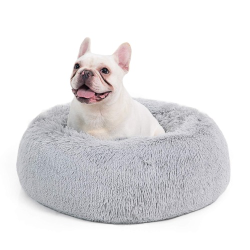 Bedsure Katzenbett waschbar Flauschiges Hundebett - Ø 60 cm Katzenschlafplatz für Katzen und kleine Hunde, plüsch Katzenkissen rund Kuschelbett Größe, hellgrau - 60x60 Hellgrau