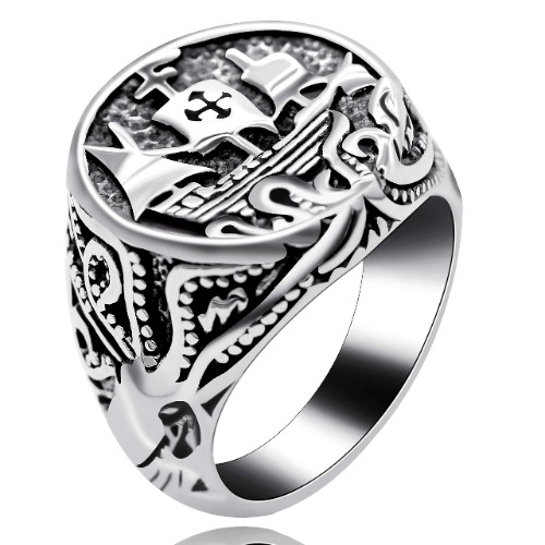 Uloveido Männer Totem Cocktail Ring Edelstahl Schwarz Punk Ringe für Jungen Herren Schmuck Ring Y521 - 65 (20.7)