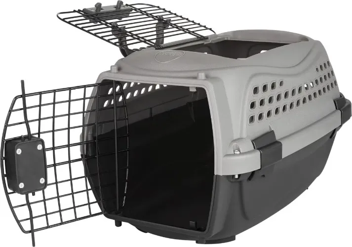 Frisco Two Door Top Load Plastic Dog & Cat Kennel, Grey, 20-in