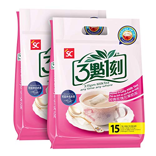 3:15pm Milk Tea - Classic Series - Authentic Bubble Tea (10 teabags) (Rose Fruity Milk Tea, 30) - Rose Fruity Milk Tea - 15 Count (Pack of 2)