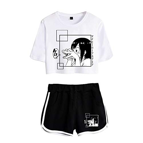 MHA Crop Top and Shorts Asui Tsuyu Cosplay Shirt Costume for Women Girls - Medium - White 1