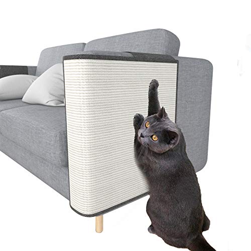 Cat Scratcher Couch- Natural Sisal Furniture Protection from Cats - Corner cat Scratcher for Couch,Chair,Sofa - Easy Installation - Dark gray sofa Left armrest