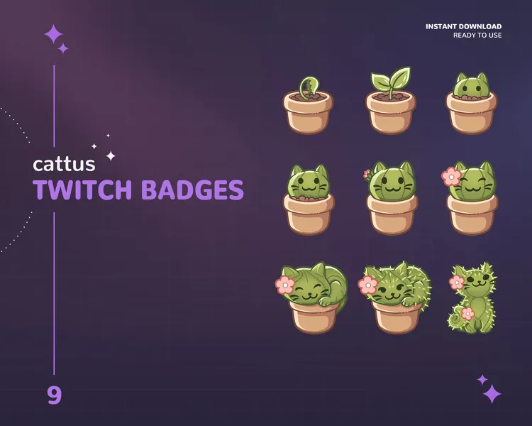 Cactus Cat Twitch Badges | Stream Sub & Bit Badges | Cat Bit Badges | Cat | Cactus | Twitch Graphics | Cat Badges