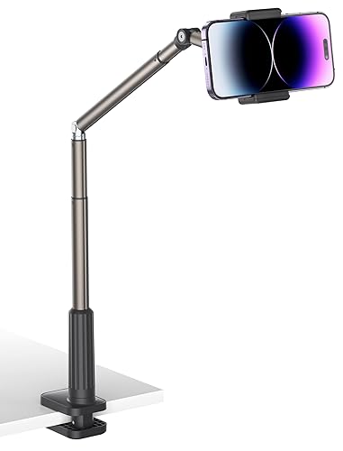 JSAUX Phone Stand for Desk, Flexible Cell Phone Holder for Bed, Universal 360° Lazy Long Arm Clamp Clip Overhead Phone Mount, Suit for Table Bedside, Mobile Phone, iPhone 15 Pro Max, Sumsang S23-Black - Black