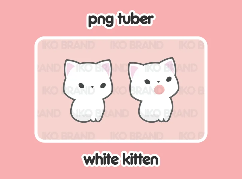 PNGTuber - White Kitten | Cat | Chibi | Cute | Kawaii | Twitch | YouTube | Vtuber | Stream | Ready to Use and Download for OBS Streamlabs