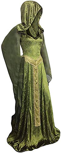 Mesodyn Women's Medieval Lace-up Vintage Hooded Cloak Robe Adult Costume Retro Cosplay Long Dress