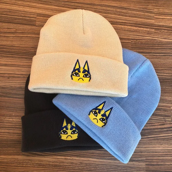 ankha beanie hat acnh inspired blue sand grey cat animal crossing cute gift