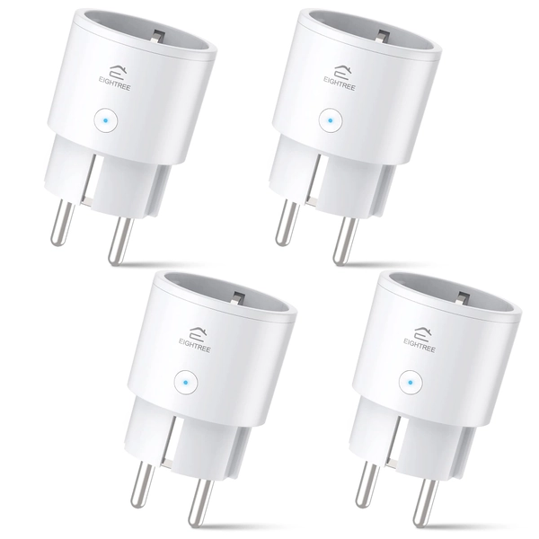 EIGHTREE Smart Plug met Stroomverbruikmeter, Mini Alexa Stopcontact met Spraakbesturing en Timer voor Smart Home, Compatibel met Alexa en Google Home, 2,4 GHz WiFi, Set van 4