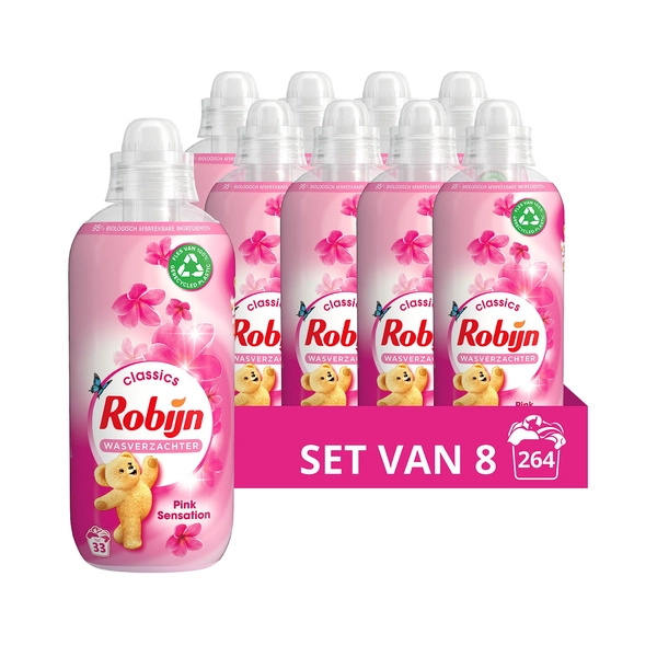 Robijn Classics Pink Sensation Wasverzachter, voor heerlijk zacht wasgoed - 8 x 33 wasbeurten - Voordeelverpakking