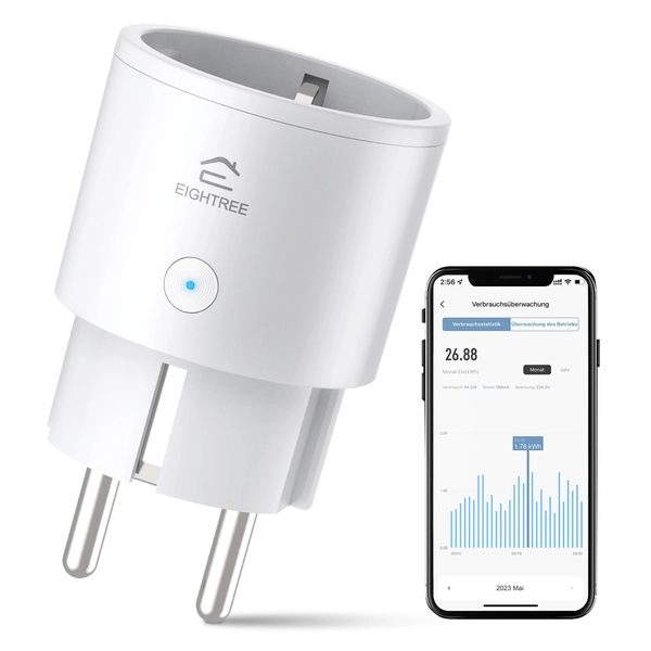 EIGHTREE Smart Plug met Stroomverbruikmeter, Mini Alexa Stopcontact met Spraakbesturing en Timer voor Smart Home, Compatibel met Alexa en Google Home, 2,4 GHz WiFi