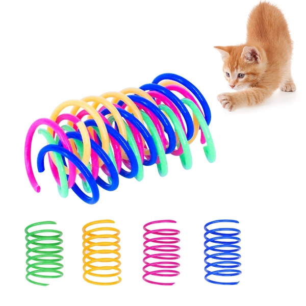 ZENVALY Speelgoed voor katten, spiraalveren, interactief kattenspeelgoed, kleurrijke creatieve duurzame spiraalveren voor katten, kunststof kattenveer, nieuw speelgoed voor huisdieren, 20 stuks