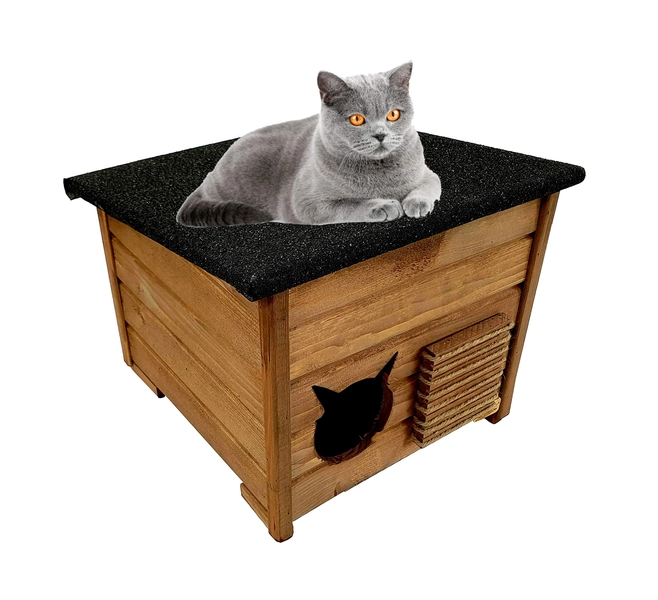 BLIŹNIAKI Kattentoren kattenslaapplaats hout verstopplaats kattenhuis DOMKOT1 (donkerbruin (DOMKOT1 O))