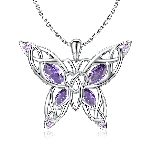 MANBU Sterling Silver Celtic Butterfly Necklace Earrings: Women Butterfly Pendant Necklace Earrings Celtic Christmas Jewelry Gifts for Butterfly Lovers - purple butterfly necklace