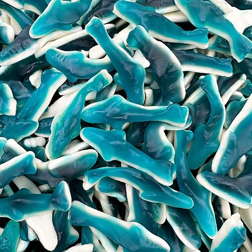 Blue Sharks Gummy Candy, Blue Raspberry Flavor, 2-Pound Bag - blue raspberry, marshmallow - 2 Pound (Pack of 1)
