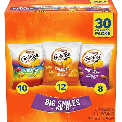 Goldfish Crackers Big Smiles Variety Pack with Cheddar, Colors, and Pretzels, Snack Packs, 30 Ct - Variety
