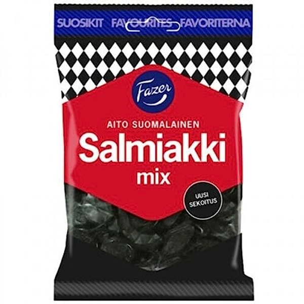 Fazer Salmiakki Mix - Original Finnish Salty Liquorice - Salmiak - Salmiac - Wine Gums - Candy - Bag 180g