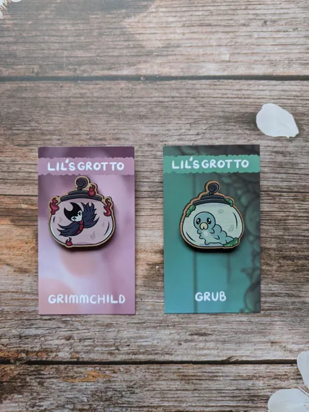 Hollow Knight Wooden Pins . Grub Jar . Grimmchild Jar