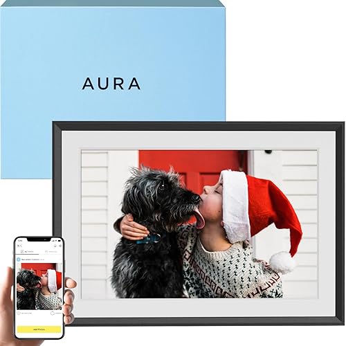 Aura Carver WiFi Digital Picture Frame | The Best Digital Frame for Gifting | Send Photos From Your Phone | Quick, Easy Setup in Aura App | Free Unlimited Storage | Gravel with White Mat - Carver - Gravel with White Mat