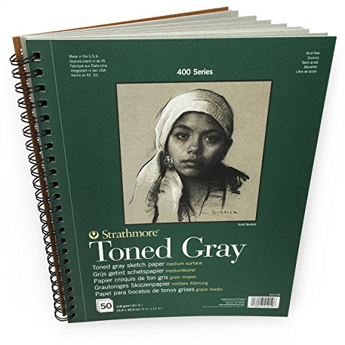 Strathmore 400 Series Sketch 30% Post Consumer Fiber Wire Binding Recycled Toned Sketch Pad, 9""x12"", Gray, 50 Sheets - 9x12 - Toned Gray - 50 Sheets